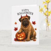Carte Bouledogue Mastiff Diable d'Halloween (Fleur jaune)