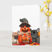 Carte Bouledogues français de Halloween (Fleur jaune)