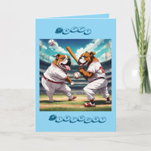 Carte Bouledogues jouant au baseball Joyeux Anniversaire