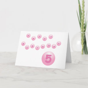 Carte Boules d'anniversaire rose âge 5