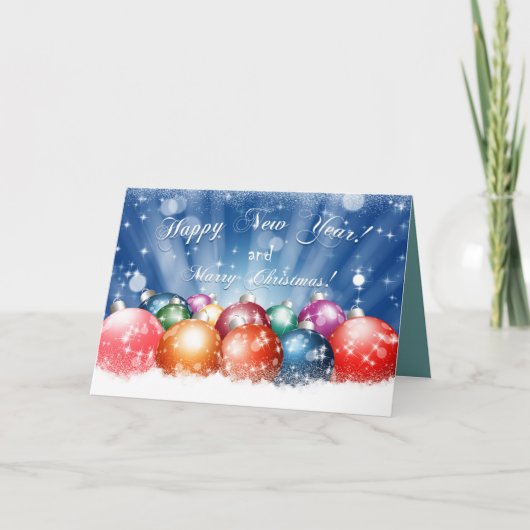 Carte Boules de Noël Joyeuse Année et Joyeux Noël (Devant)