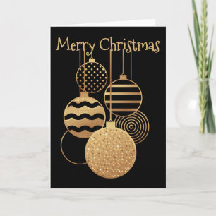Carte Boules élégantes noires et dorées et Joyeux Noël