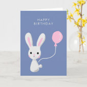 Carte Boulon rose lapin mignon Joyeux anniversaire (Fleur jaune)