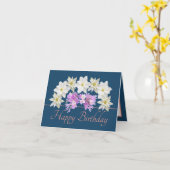 Carte Bouquet bleu rose chic blanc pourpre Joyeux annive (Fleur jaune)