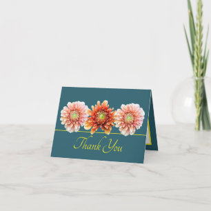 Carte Bouquet chic Merci vert jaune orange dahlia