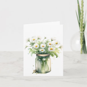 Carte Bouquet Daisy Aquarelle À Mason Jar