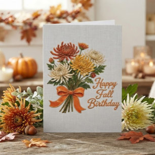 Carte Bouquet d'anniversaire de chrysanthèmes d'automne