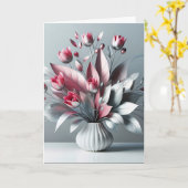 Carte Bouquet D'Anniversaire Tulip Avec Feuilles D'Argen (Fleur jaune)