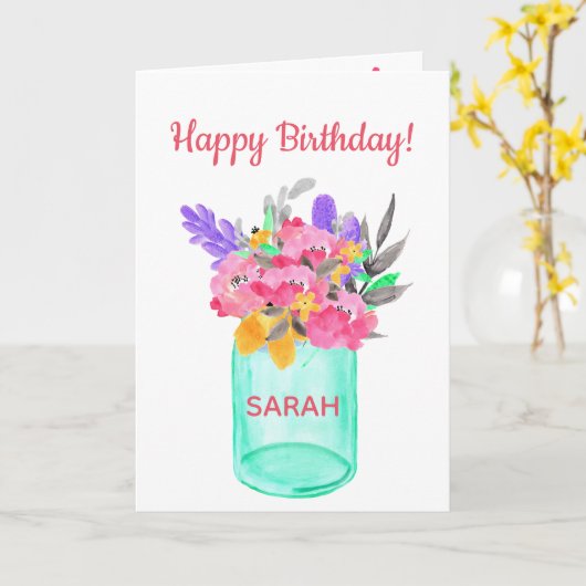 Carte Bouquet d'aquarelle dans un pot. (Fleur jaune)