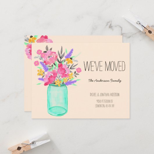 Carte Bouquet d'aquarelle Mason Fleurs de pot Nous avons (Devant/Arrière en situation)