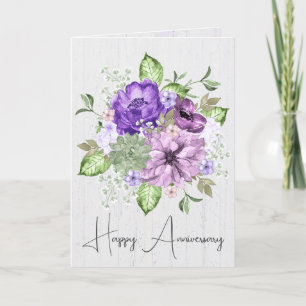 Carte Bouquet d'aquarelle pourpre pour l'anniversaire