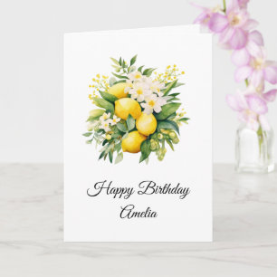 Carte Bouquet de citron aux fleurs blanches Anniversaire