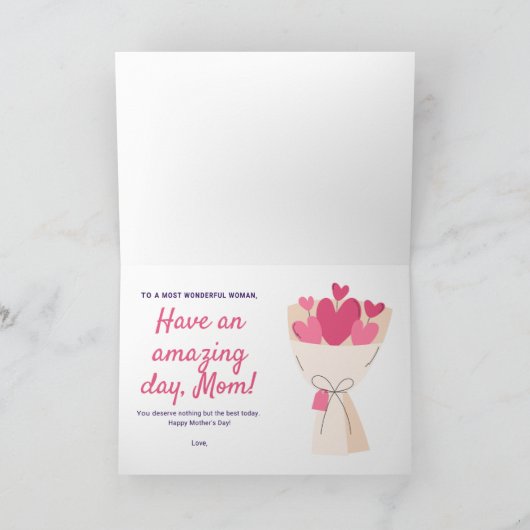 Carte bouquet de coeurs pour la fête des mères (Intérieur)