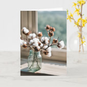 Carte Bouquet de coton "Thinking of You" (Fleur jaune)