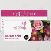 CARTE BOUQUET DE FLEURS BUSINESS LOGO CADEAU CERTIFICAT (Devant / Derrière)