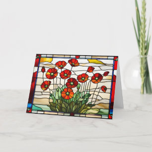 Carte Bouquet de fleurs de pavot rouge en verre