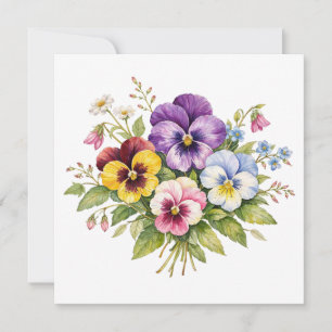 Carte Bouquet de fleurs de pensée à l'aquarelle 