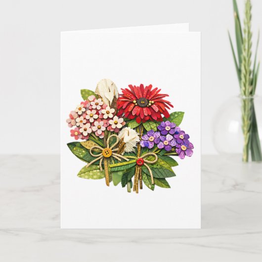 Carte Bouquet de fleurs fait main en techniques mixte (Devant)