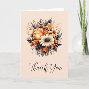 Carte Bouquet de fleurs orange jaune gris Merci