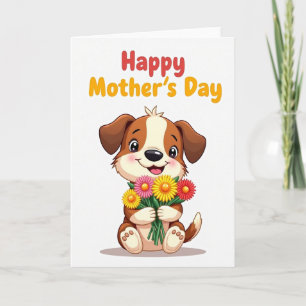 Carte Bouquet de Fleurs pour Chien Heureux