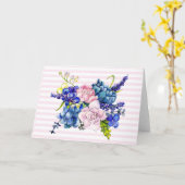 Carte Bouquet de fleurs rose et bleu Aquarelle Note (Fleur jaune)