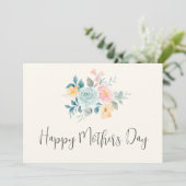 Carte Bouquet de fleurs rose et bleu élégant pour la fêt (Debout devant)