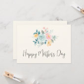 Carte Bouquet de fleurs rose et bleu élégant pour la fêt (Devant/Arrière en situation)