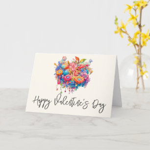 Carte Bouquet de fleurs rose orange et bleu pour la Sain