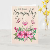 Carte Bouquet de fleurs roses et papillons en signe de s (Fleur jaune)