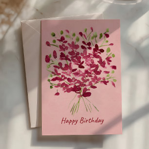 Carte Bouquet de fleurs sauvages roses aquarelle pour an