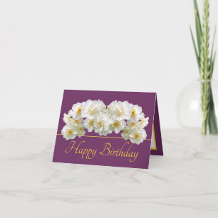 Carte Bouquet de jonquille blanc violet or Joyeux annive