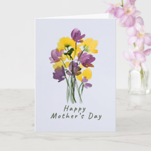 Carte Bouquet de la fête des Mères violet et jaune