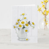 Carte Bouquet de marguerite avec papillon sur bois blanc (Fleur jaune)