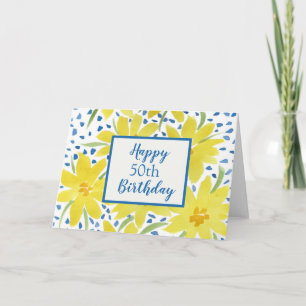 Carte Bouquet de marguerite jaune Points bleus Personnal