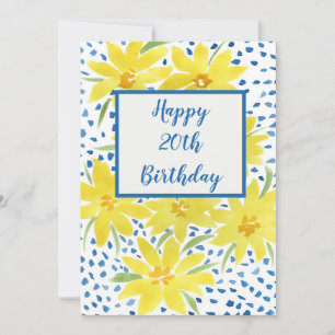 Carte Bouquet de marguerites jaunes points bleus personn
