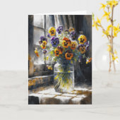 Carte Bouquet De Pansy Anniversaire En Jarre De Verre (Fleur jaune)