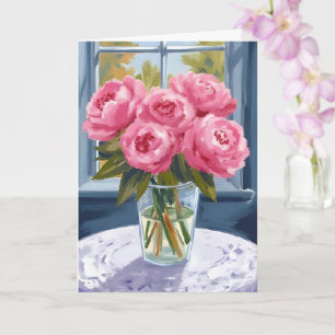 Carte Bouquet de pivoine rougissante Peinture de fleur
