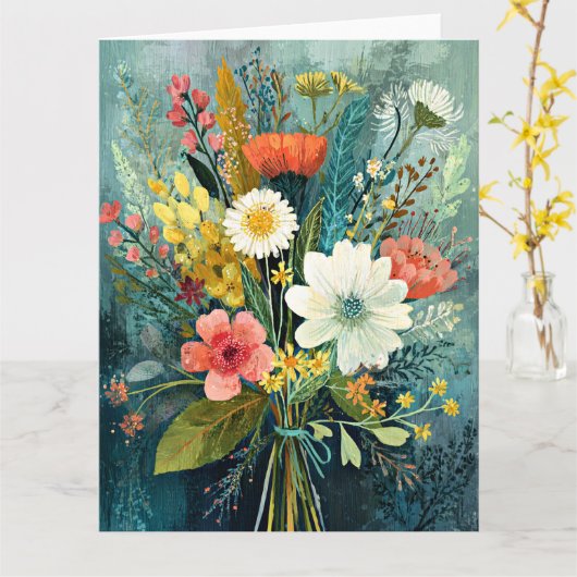 Carte Bouquet de printemps coloré (Fleur jaune)