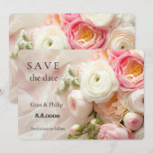 Carte Bouquet de ranunculus closeuse rose et blanc (Devant / Derrière)