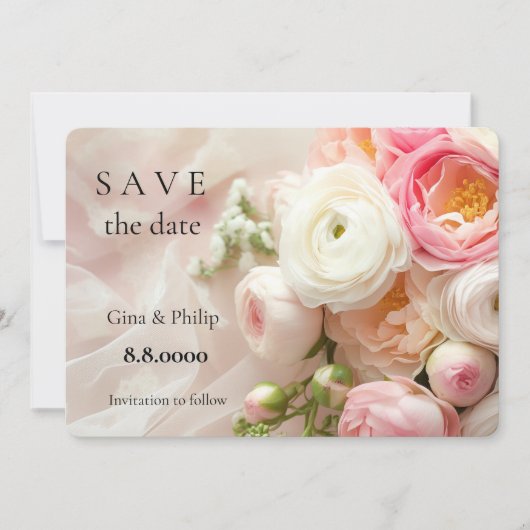 Carte Bouquet de ranunculus closeuse rose et blanc (Devant)