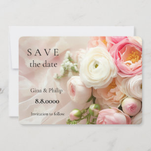 Carte Bouquet de ranunculus closeuse rose et blanc