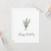 Carte Bouquet de romarin d'aquarelle avec bec de jute (Devant/Arrière en situation)