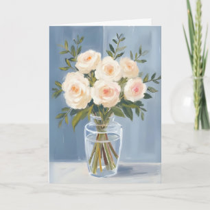 Carte Bouquet de rose blanche floral élégant aquarelle