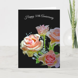 Carte Bouquet de rose du 50e anniversaire sur noir