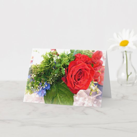 Carte Bouquet de Rose rouge Saint Valentin/Joyeux annive (Petite plante)