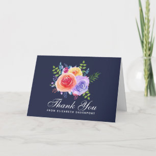 Carte Bouquet de roses à l'aquarelle Fleurs Merci pour l