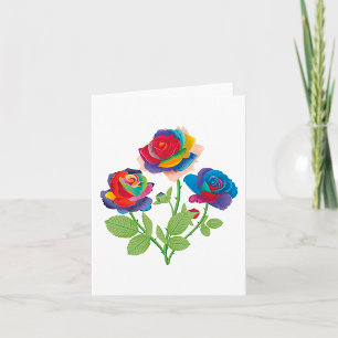 Carte Bouquet de roses arc-en-ciel Pop Art Floral