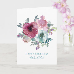 Carte Bouquet de roses sarcelle et prune personnalisé po