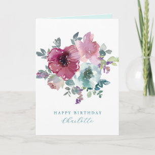 Carte Bouquet de roses sarcelle et prune personnalisé po