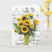 Carte Bouquet de tournesol d'anniversaire sur mur de bri (Fleur jaune)